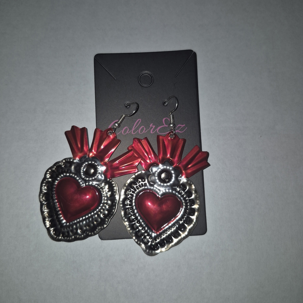 Red and Silver Heart Earrings